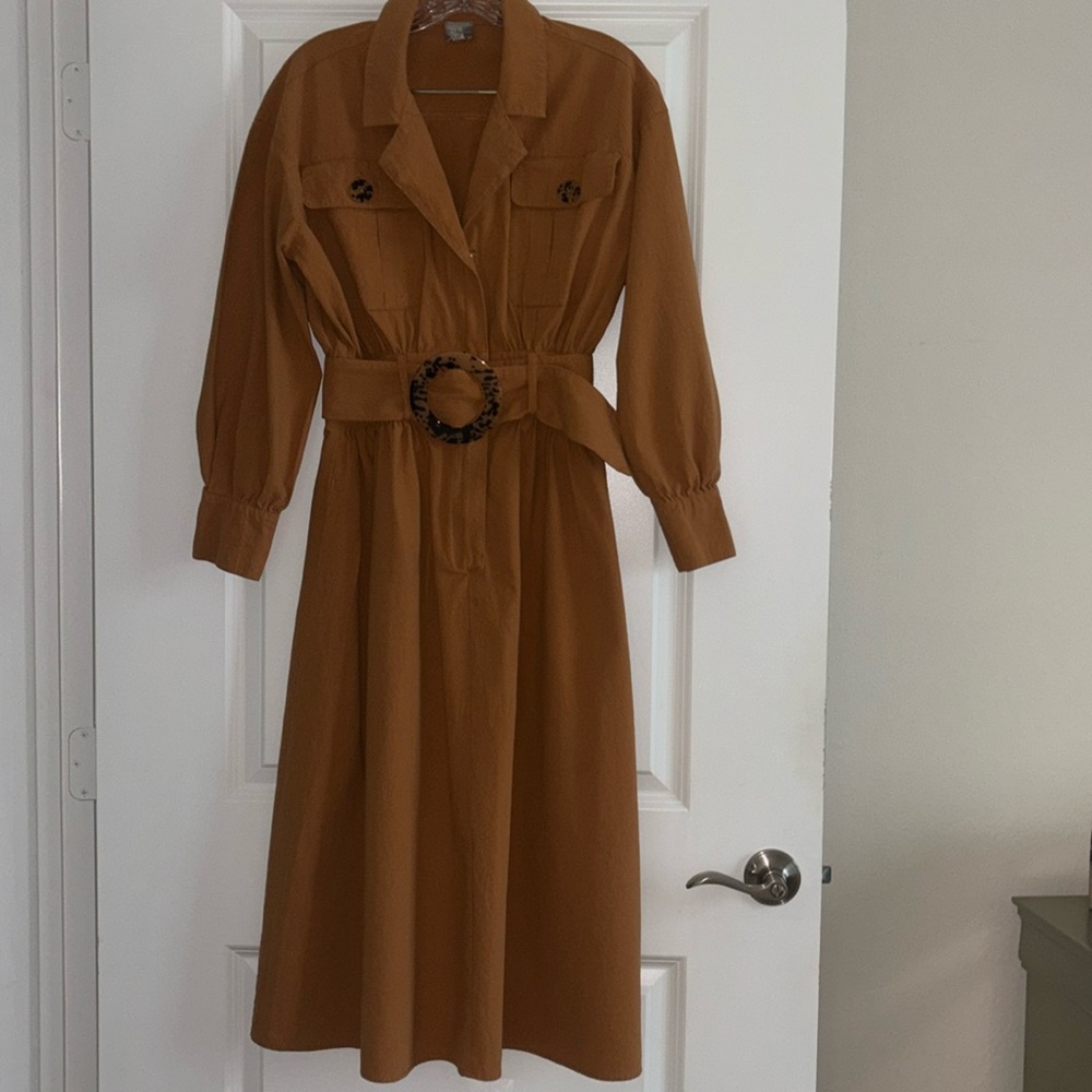 ASOS Orange Brown Belted Midi Dress - Size 4, Very Good Condition